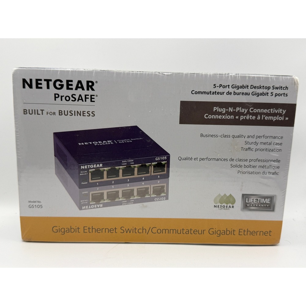Netgear 5-Port‎ Gigabit Desktop Switch GS105 Gray NIB ProSAFE Business Switch
